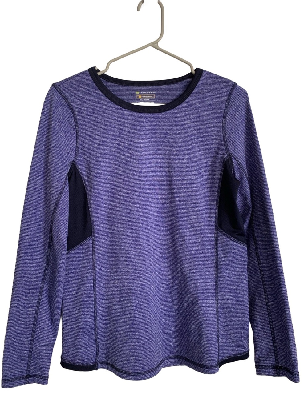 TEK GEAR Women’s Purple Cream Black Stripe Long Sleeve Crew Neck Sweatshirt